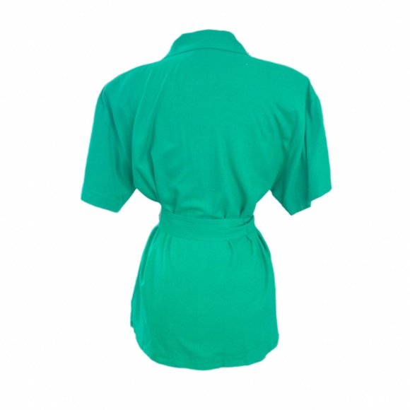 90s Green Liz Claiborne Sport Button Up Belted Top | Size 10 - Picture 2 of 7